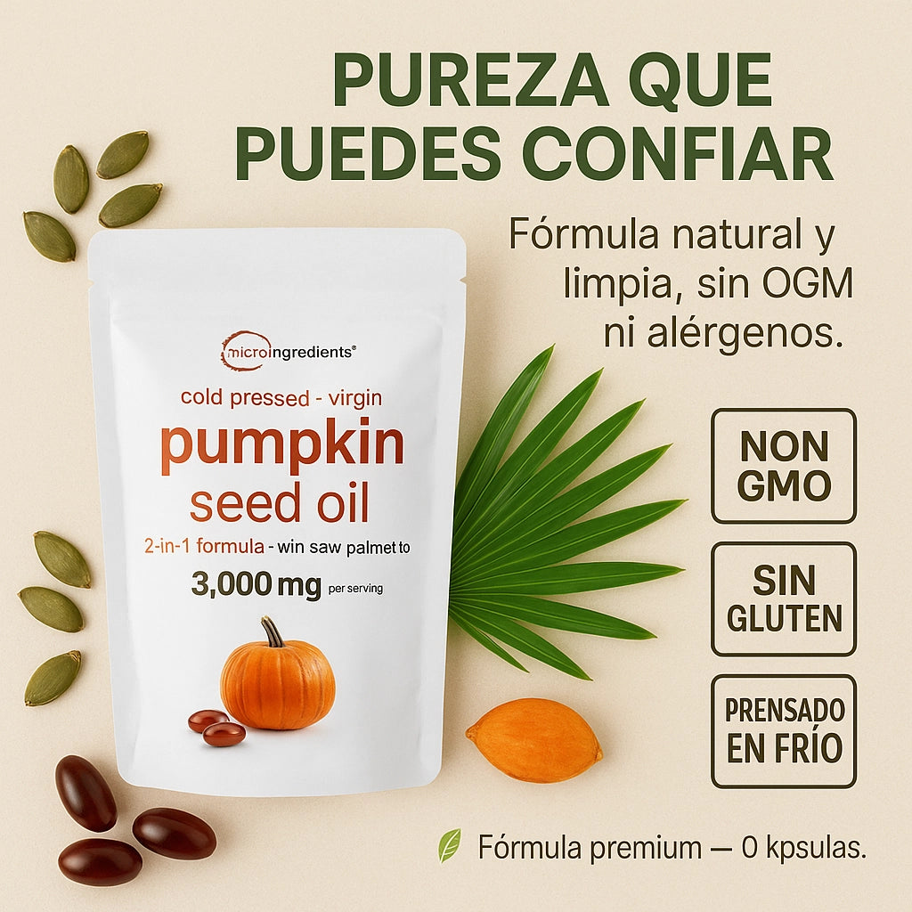 Aceite de Semilla de Calabaza + Saw Palmetto – Fórmula Natural para la Próstata - MicroIngredients®